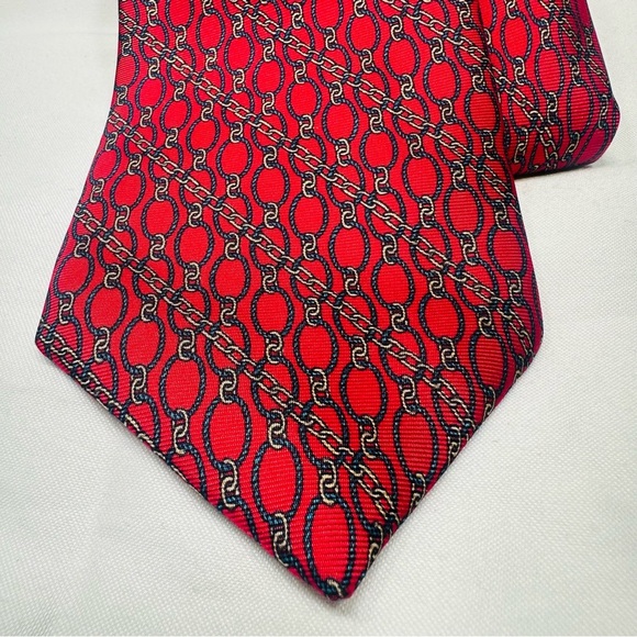 Vintage Giorgio Red Silk Tie Chain Print Handmade Quiet Luxury Preppy Old Money - Picture 1 of 5